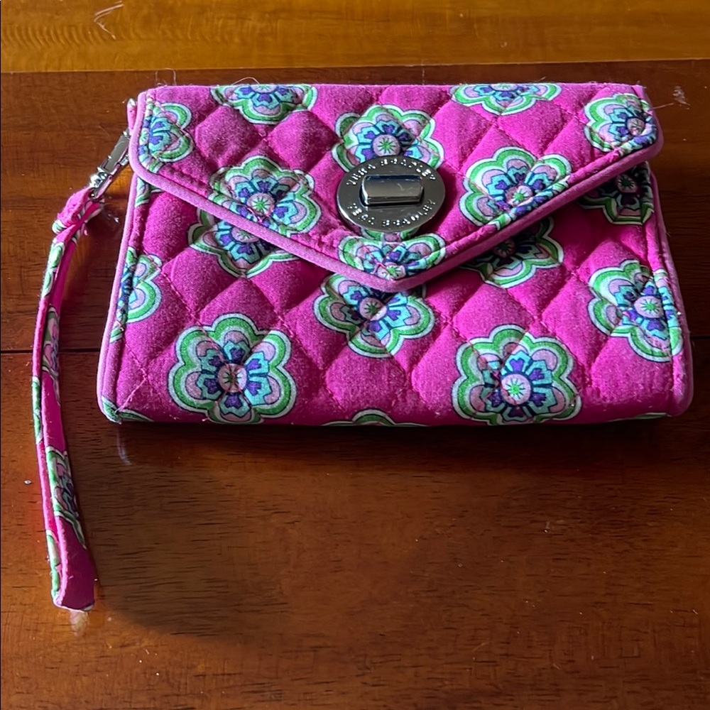 Vera Bradley Pink and Green Quilted Wristlet